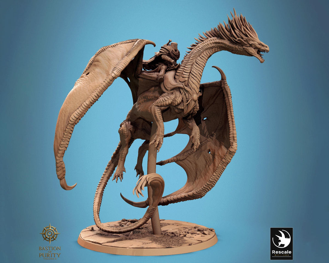 Dragon Guard Rider Miniature | Tabletop RPG Miniature | Rescale Miniature | Roleplaying 3D Printed Fantasy Mini - 3DPrintDen