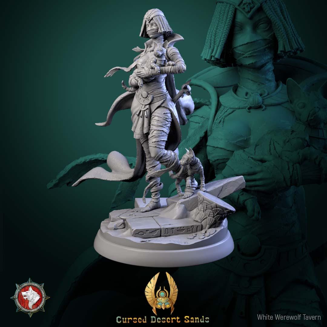 Female Mummy Miniature, Khephra | Tabletop RPG Miniature | White Werewolf Tavern | Roleplaying 3D Printed Fantasy Mini - 3DPrintDen