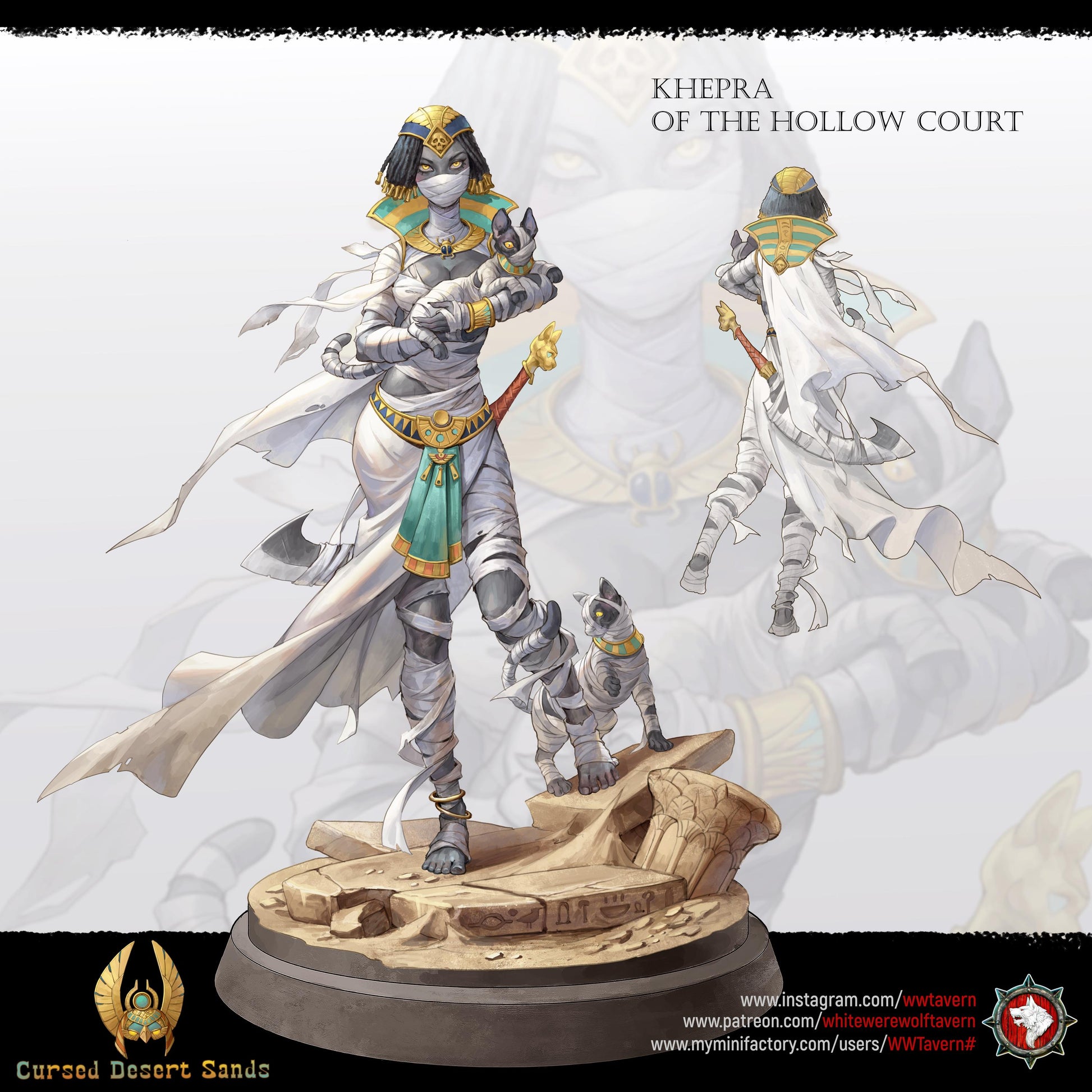 Female Mummy Miniature, Khephra | Tabletop RPG Miniature | White Werewolf Tavern | Roleplaying 3D Printed Fantasy Mini - 3DPrintDen