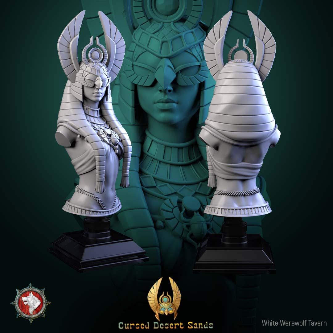 Female Pharaoh Bust | Tabletop RPG Miniature | White Werewolf Tavern | Roleplaying 3D Printed Fantasy Mini - 3DPrintDen