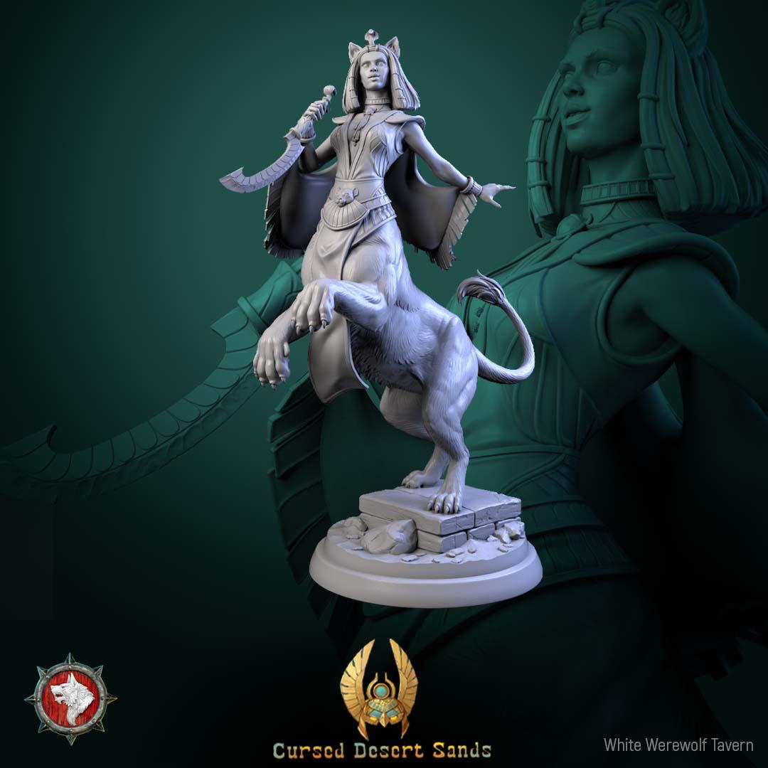 Sphinx Daughter Miniature | Tabletop RPG Miniature | White Werewolf Tavern | Roleplaying 3D Printed Fantasy Mini - 3DPrintDen