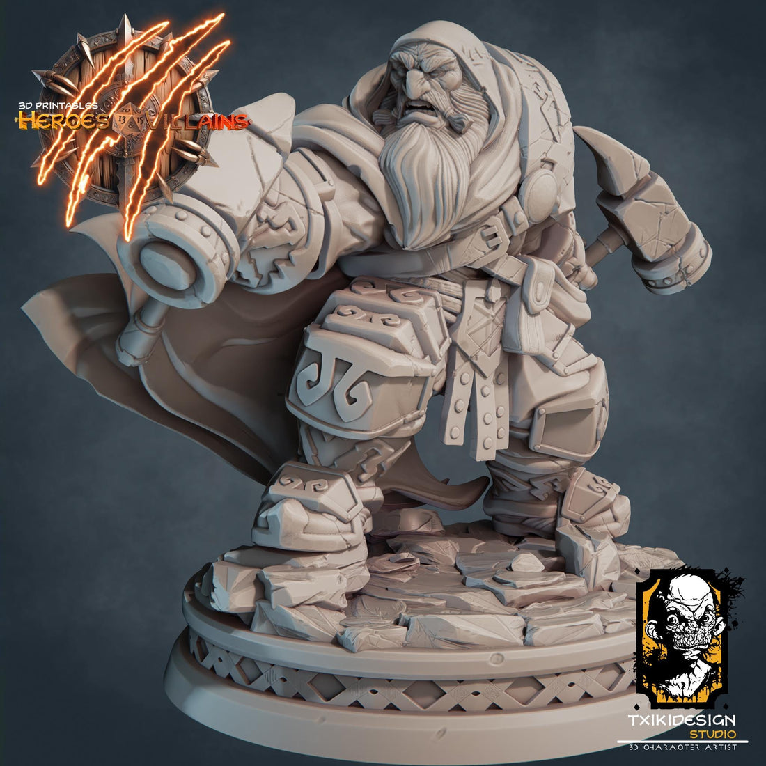 Dwarf Warrior Miniature | Tabletop RPG Miniature | Javier Txiki Tejedor | Roleplaying 3D Printed Fantasy Mini - 3DPrintDen