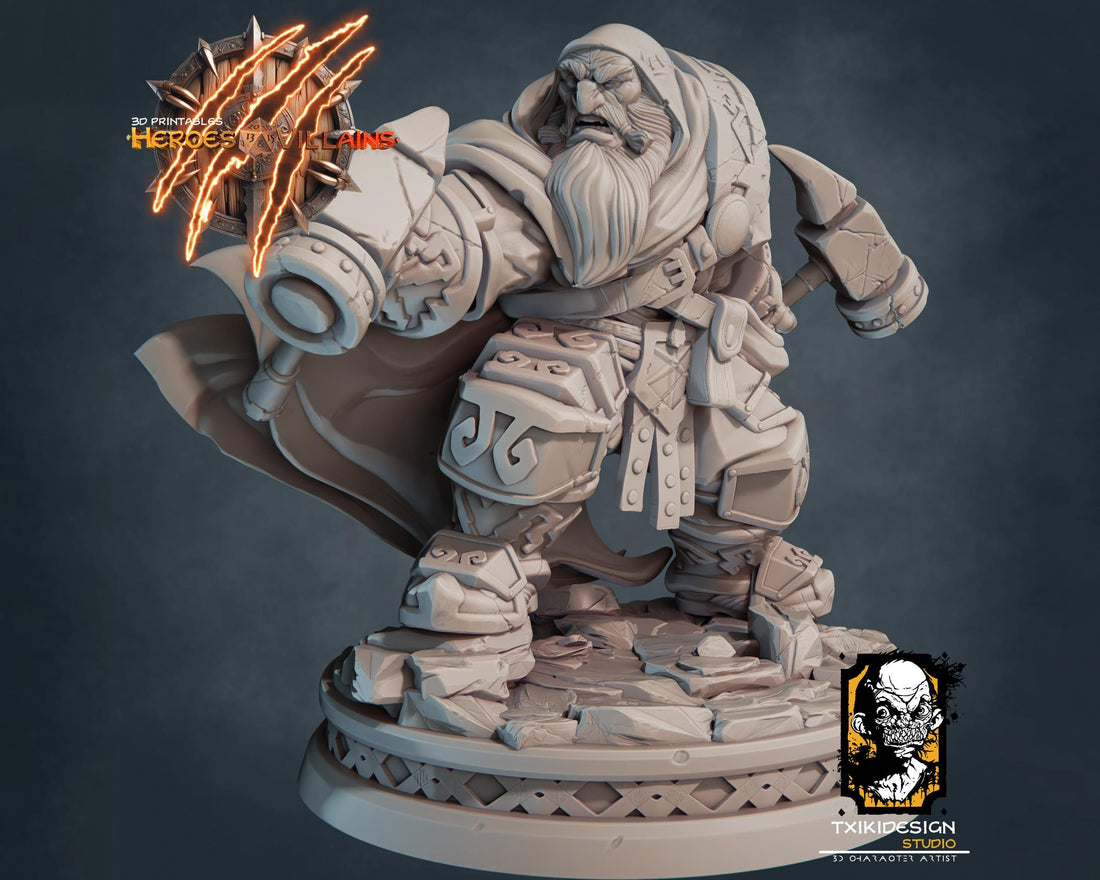Dwarf Warrior Miniature | Tabletop RPG Miniature | Javier Txiki Tejedor | Roleplaying 3D Printed Fantasy Mini - 3DPrintDen