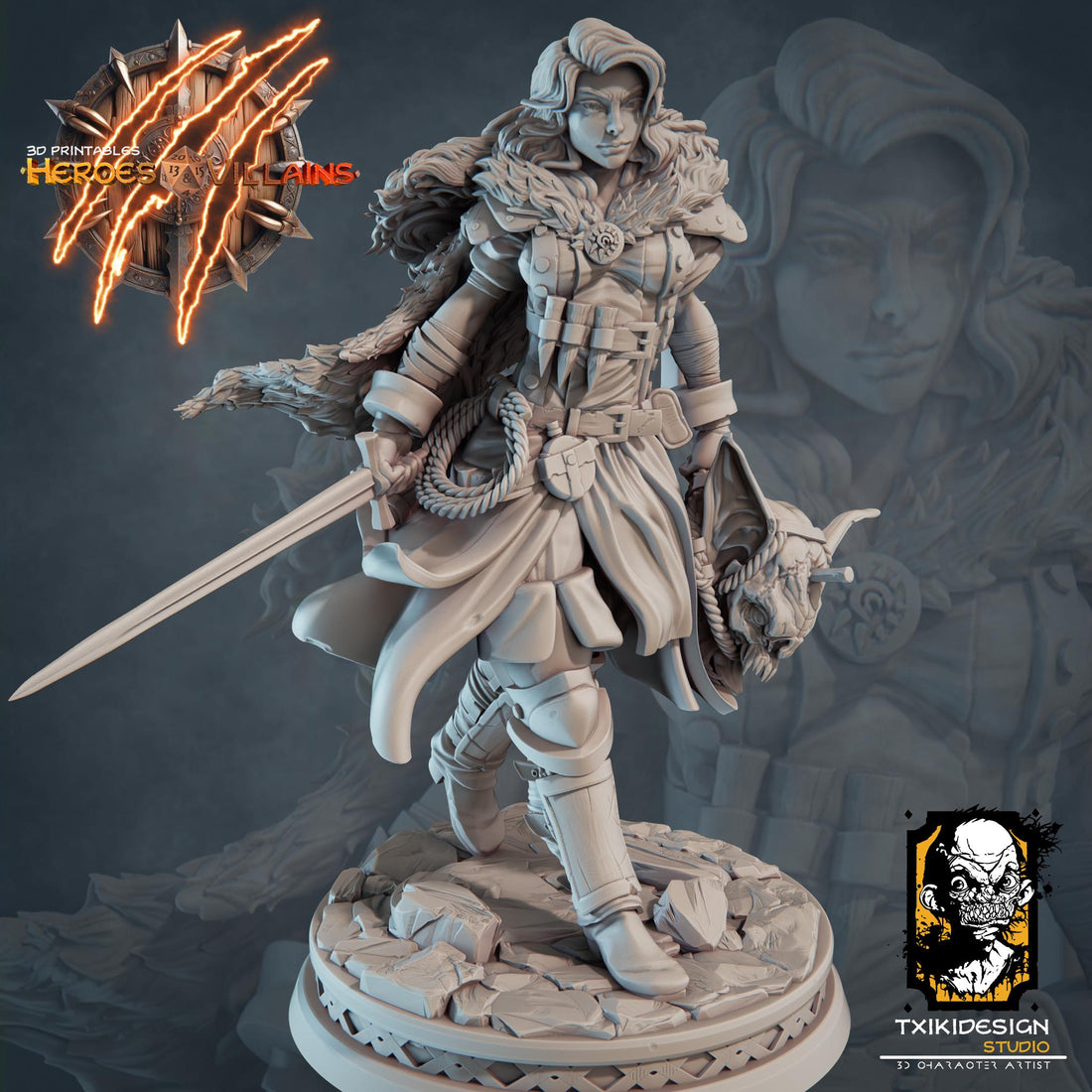 Female Hunter Miniature | Tabletop RPG Miniature | Javier Txiki Tejedor | Roleplaying 3D Printed Fantasy Mini - 3DPrintDen