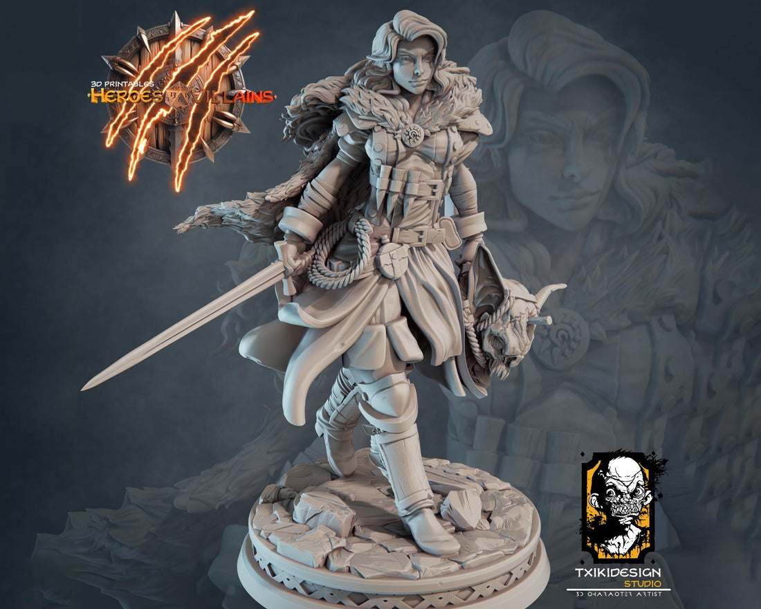 Female Hunter Miniature | Tabletop RPG Miniature | Javier Txiki Tejedor | Roleplaying 3D Printed Fantasy Mini - 3DPrintDen