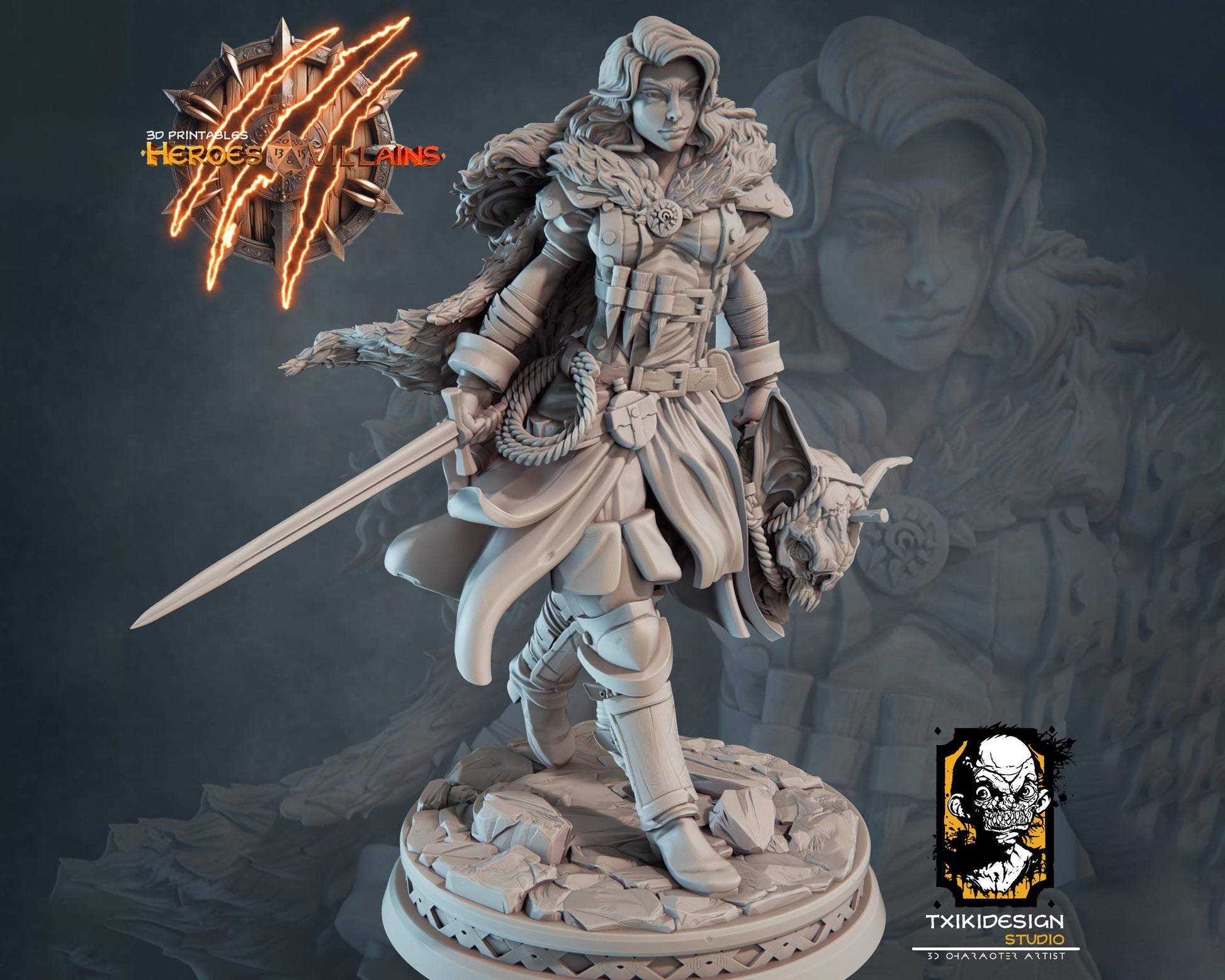 Female Hunter Miniature | Tabletop RPG Miniature | Javier Txiki Tejedor | Roleplaying 3D Printed Fantasy Mini - 3DPrintDen