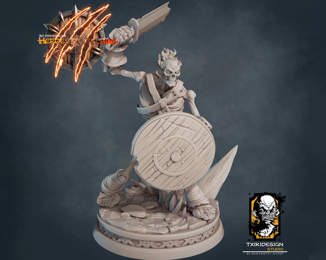 Flame Skeleton Miniature | Tabletop RPG Miniature | Javier Txiki Tejedor | Roleplaying 3D Printed Fantasy Mini - 3DPrintDen