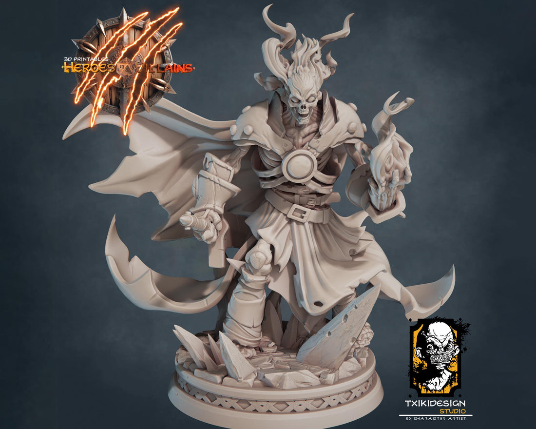 Flame Skeleton Miniature | Tabletop RPG Miniature | Javier Txiki Tejedor | Roleplaying 3D Printed Fantasy Mini - 3DPrintDen