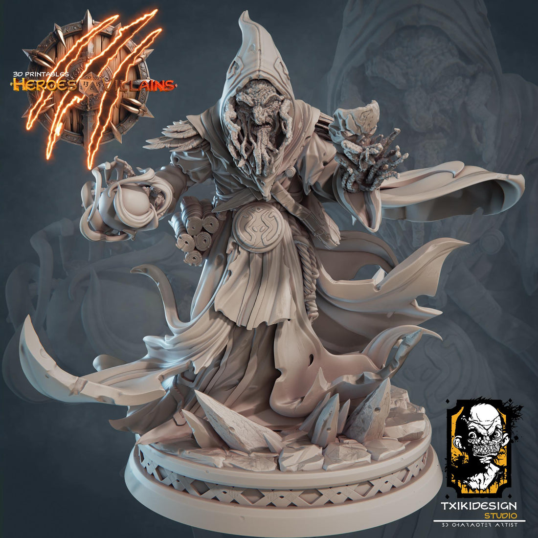 Cursed Wizard Miniature | Tabletop RPG Miniature | Javier Txiki Tejedor | Roleplaying 3D Printed Fantasy Mini - 3DPrintDen