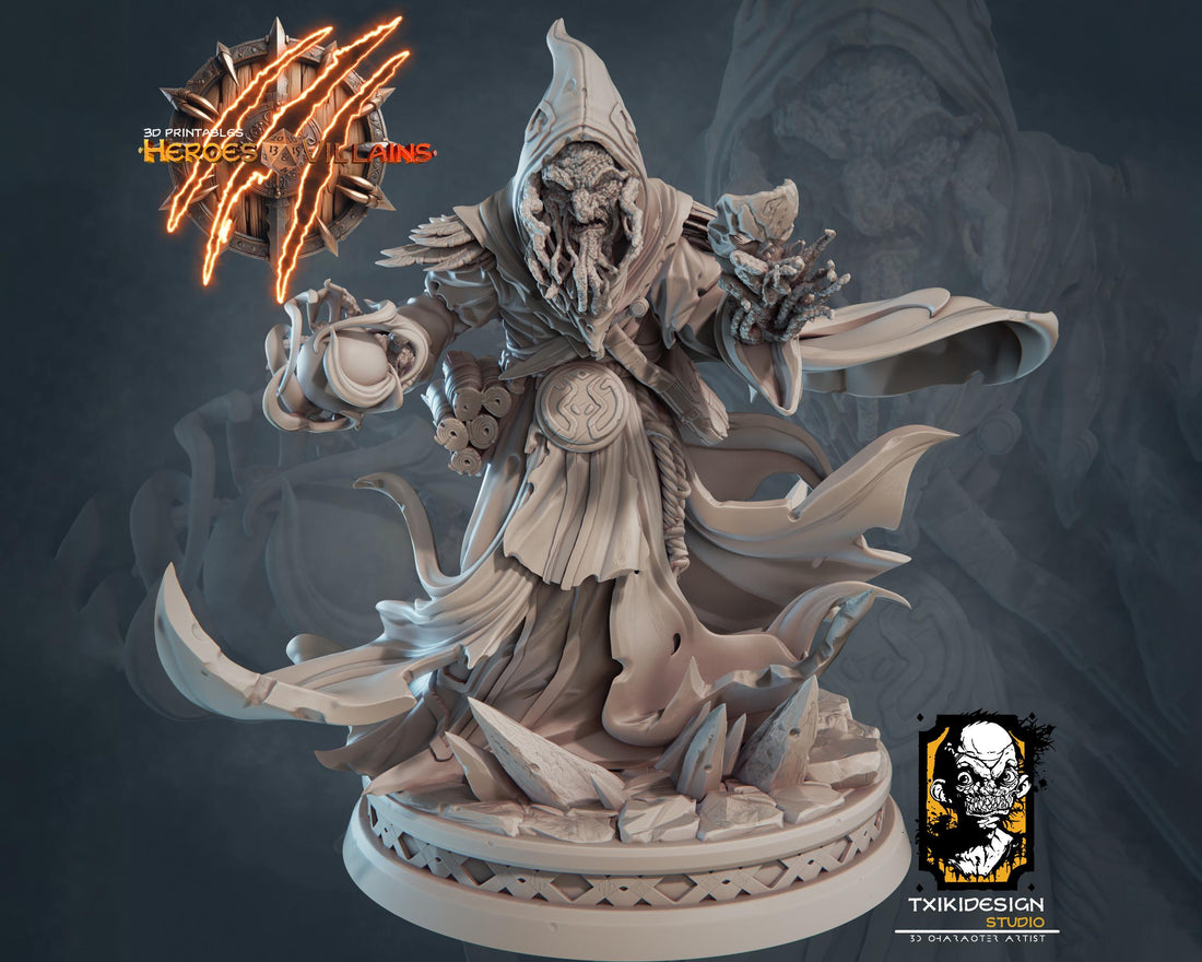 Cursed Wizard Miniature | Tabletop RPG Miniature | Javier Txiki Tejedor | Roleplaying 3D Printed Fantasy Mini - 3DPrintDen