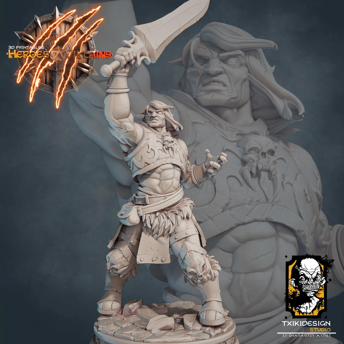 Hero Warrior Miniature | Tabletop RPG Miniature | Javier Txiki Tejedor | Roleplaying 3D Printed Fantasy Mini - 3DPrintDen