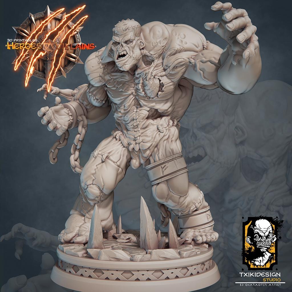 Flesh Golem Miniature | Tabletop RPG Miniature | Javier Txiki Tejedor | Roleplaying 3D Printed Fantasy Mini - 3DPrintDen