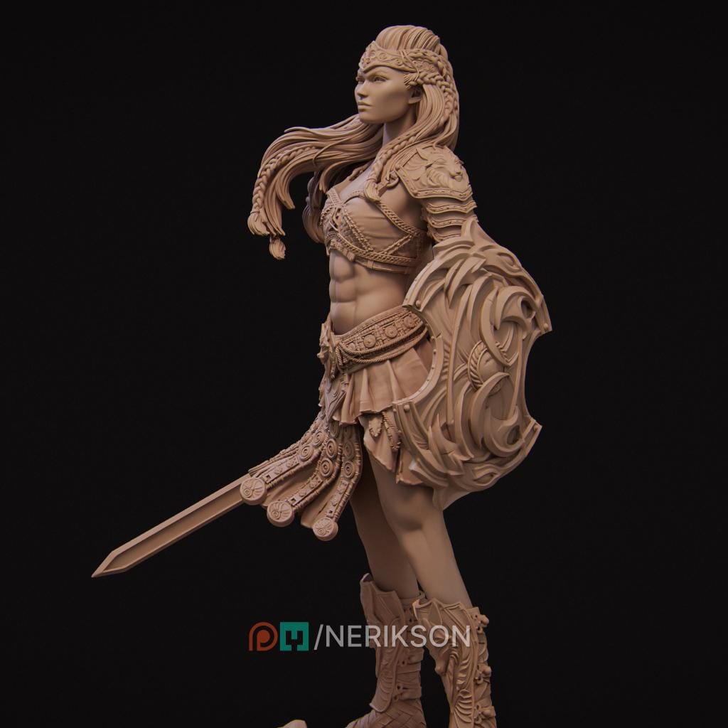 Female Gladiator Miniature, Rieka | Tabletop RPG Miniature | Nerikson | Roleplaying 3D Printed Fantasy Mini - 3DPrintDen