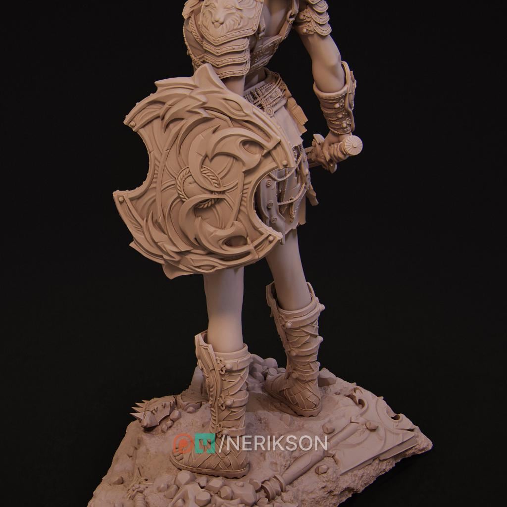 Female Gladiator Miniature, Rieka | Tabletop RPG Miniature | Nerikson | Roleplaying 3D Printed Fantasy Mini - 3DPrintDen