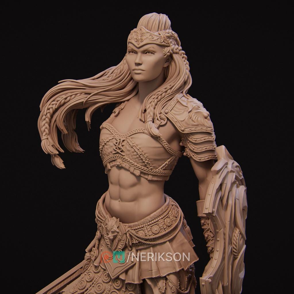 Female Gladiator Miniature, Rieka | Tabletop RPG Miniature | Nerikson | Roleplaying 3D Printed Fantasy Mini - 3DPrintDen