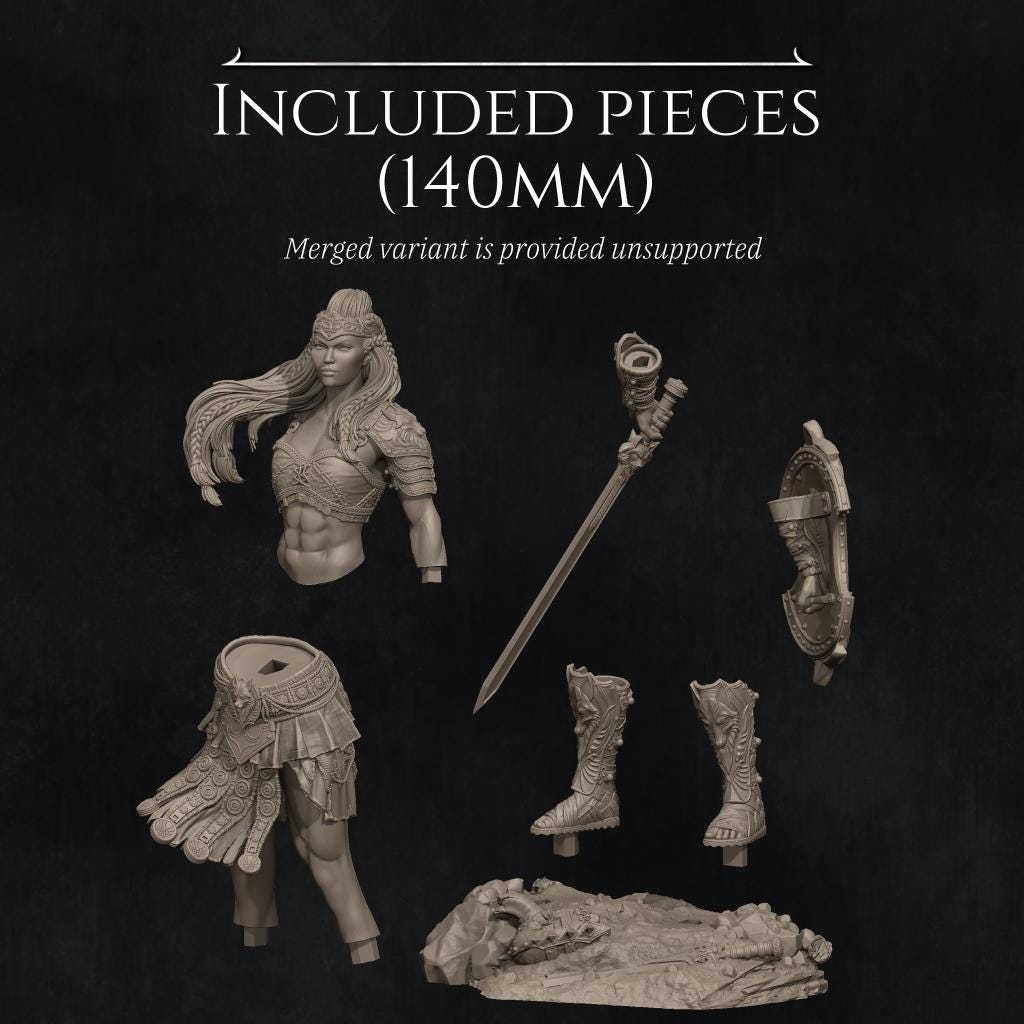 Female Gladiator Miniature, Rieka | Tabletop RPG Miniature | Nerikson | Roleplaying 3D Printed Fantasy Mini - 3DPrintDen