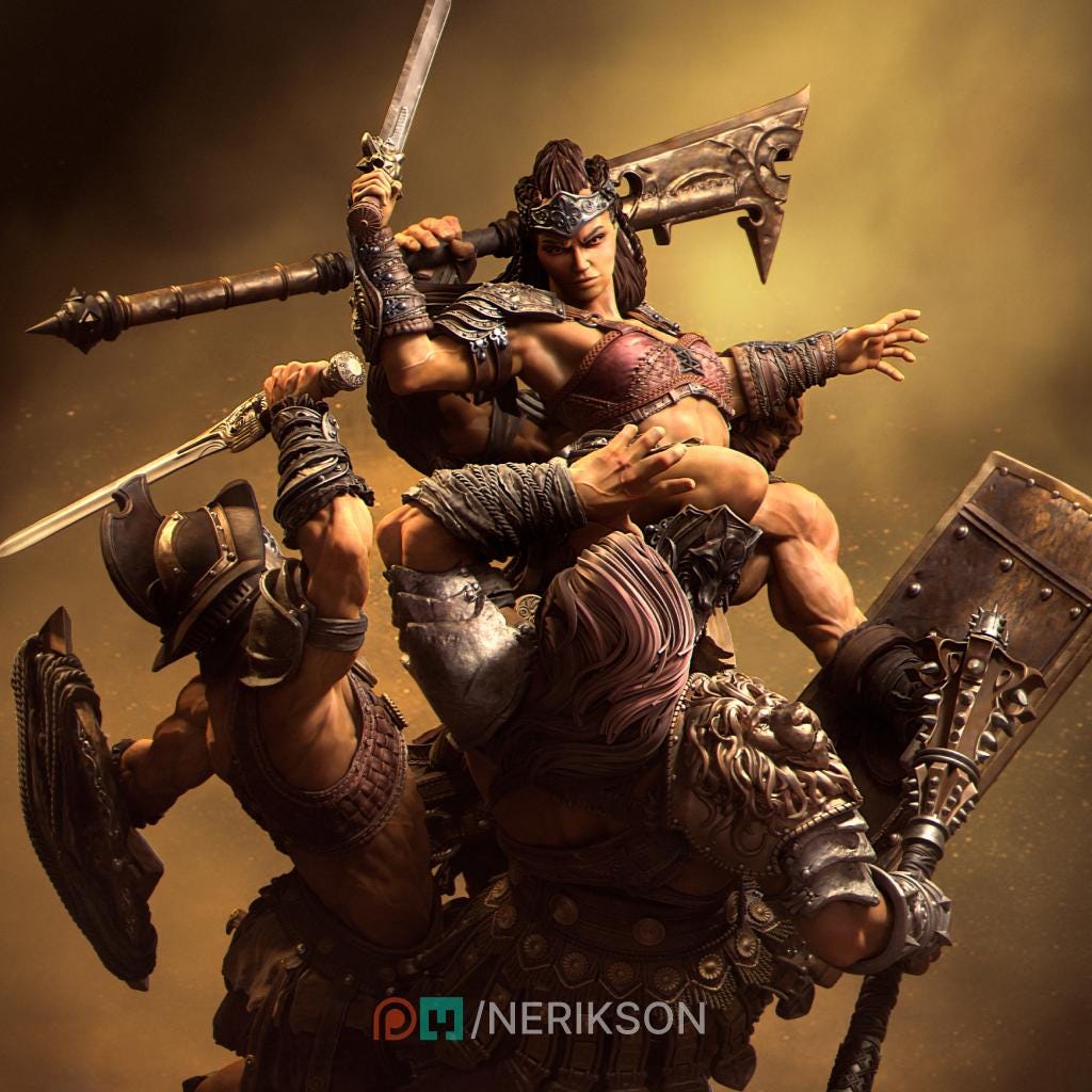 Fight of the Wolf Diorama Miniature | Tabletop RPG Miniature | Nerikson | Roleplaying 3D Printed Fantasy Mini - 3DPrintDen