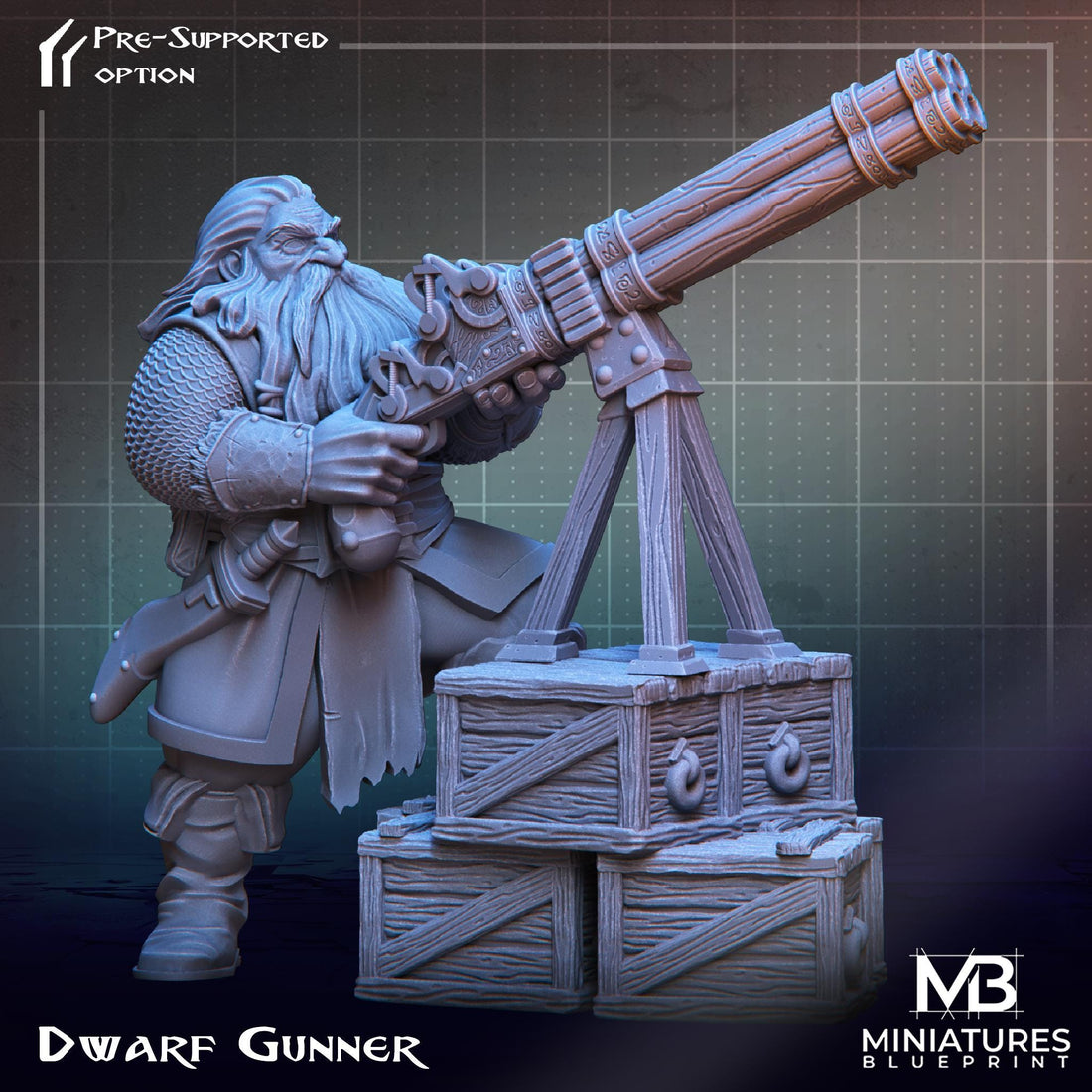 Dwarf Gunner Miniature | Tabletop RPG Miniature | Miniatures Blueprint | Roleplaying 3D Printed Fantasy Mini - 3DPrintDen