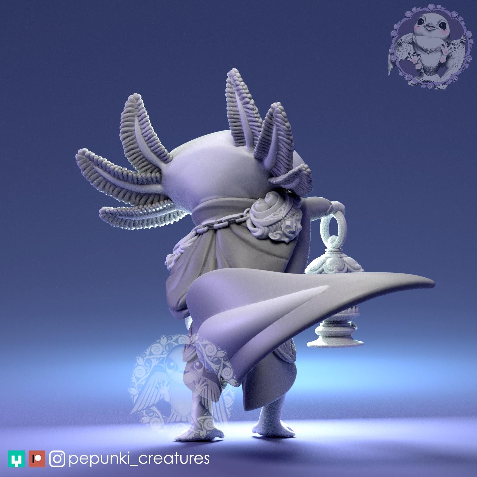 Axolotl Explorer Miniature | Tabletop RPG Miniature | Pepunki Creatures | Roleplaying 3D Printed Fantasy Mini - 3DPrintDen