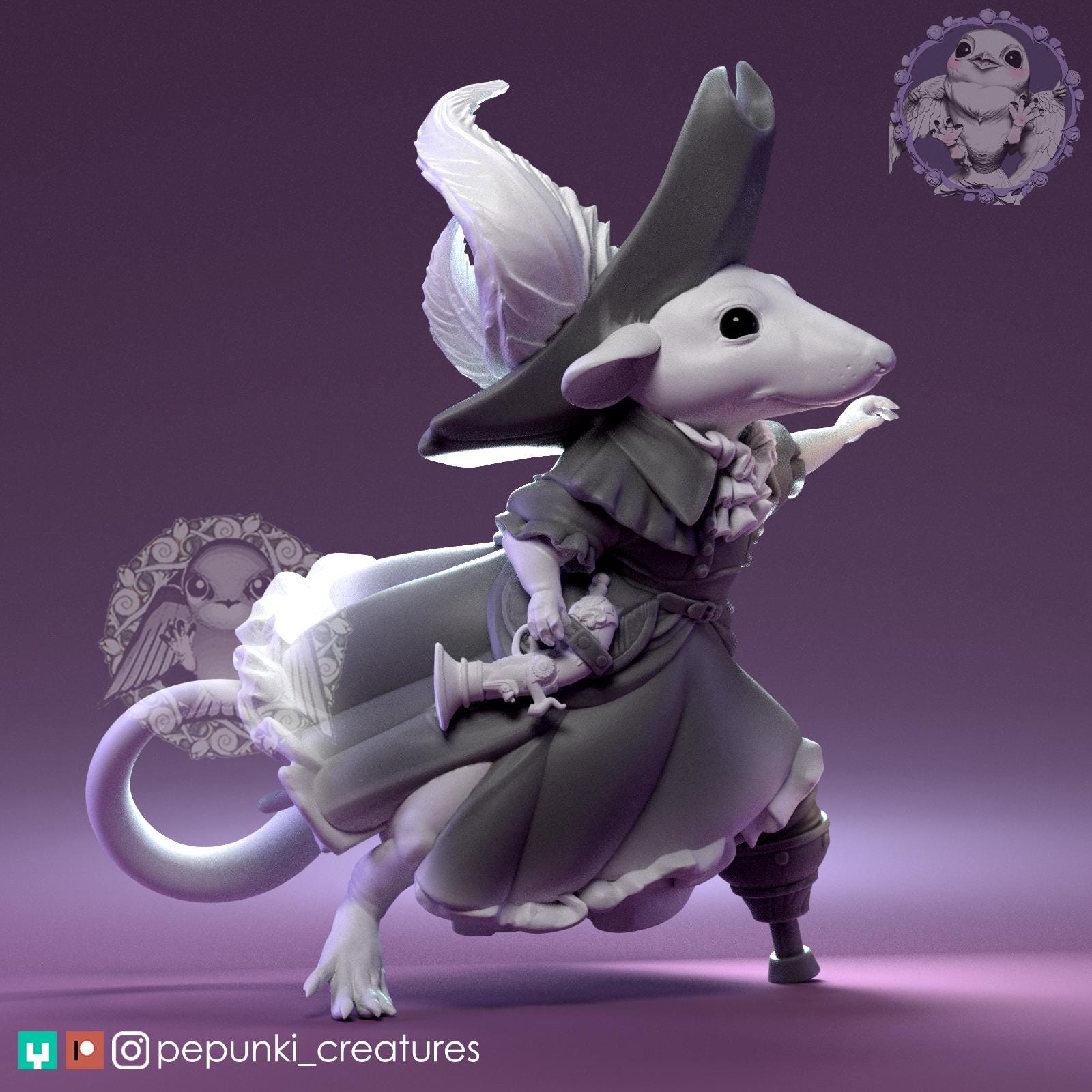 Rat Pirate Captain Miniature | Tabletop RPG Miniature | Pepunki Creatures | Roleplaying 3D Printed Fantasy Mini - 3DPrintDen
