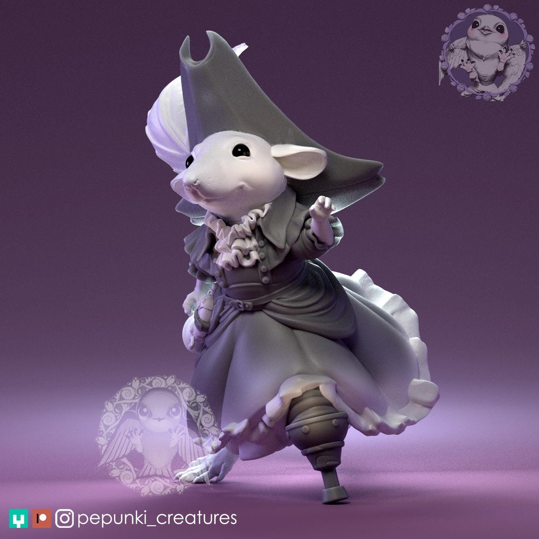 Rat Pirate Captain Miniature | Tabletop RPG Miniature | Pepunki Creatures | Roleplaying 3D Printed Fantasy Mini - 3DPrintDen