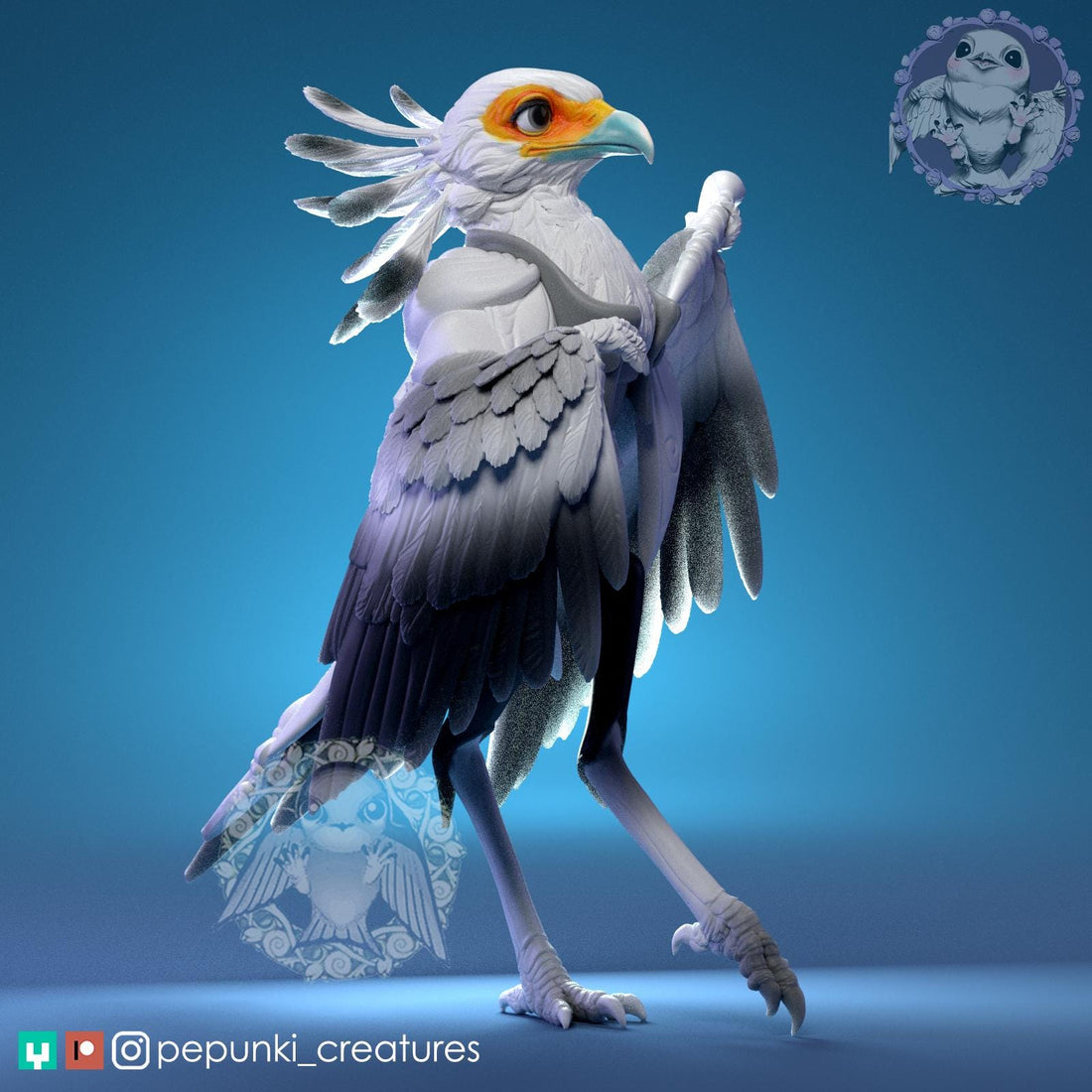 Secretary Bird Miniature | Tabletop RPG Miniature | Pepunki Creatures | Roleplaying 3D Printed Fantasy Mini - 3DPrintDen
