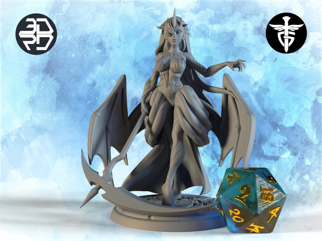 Succubus Miniature, Crow | Twin Goddess Miniatures | Tabletop RPG Miniature | Roleplaying 3D Printed Fantasy Mini - 3DPrintDen
