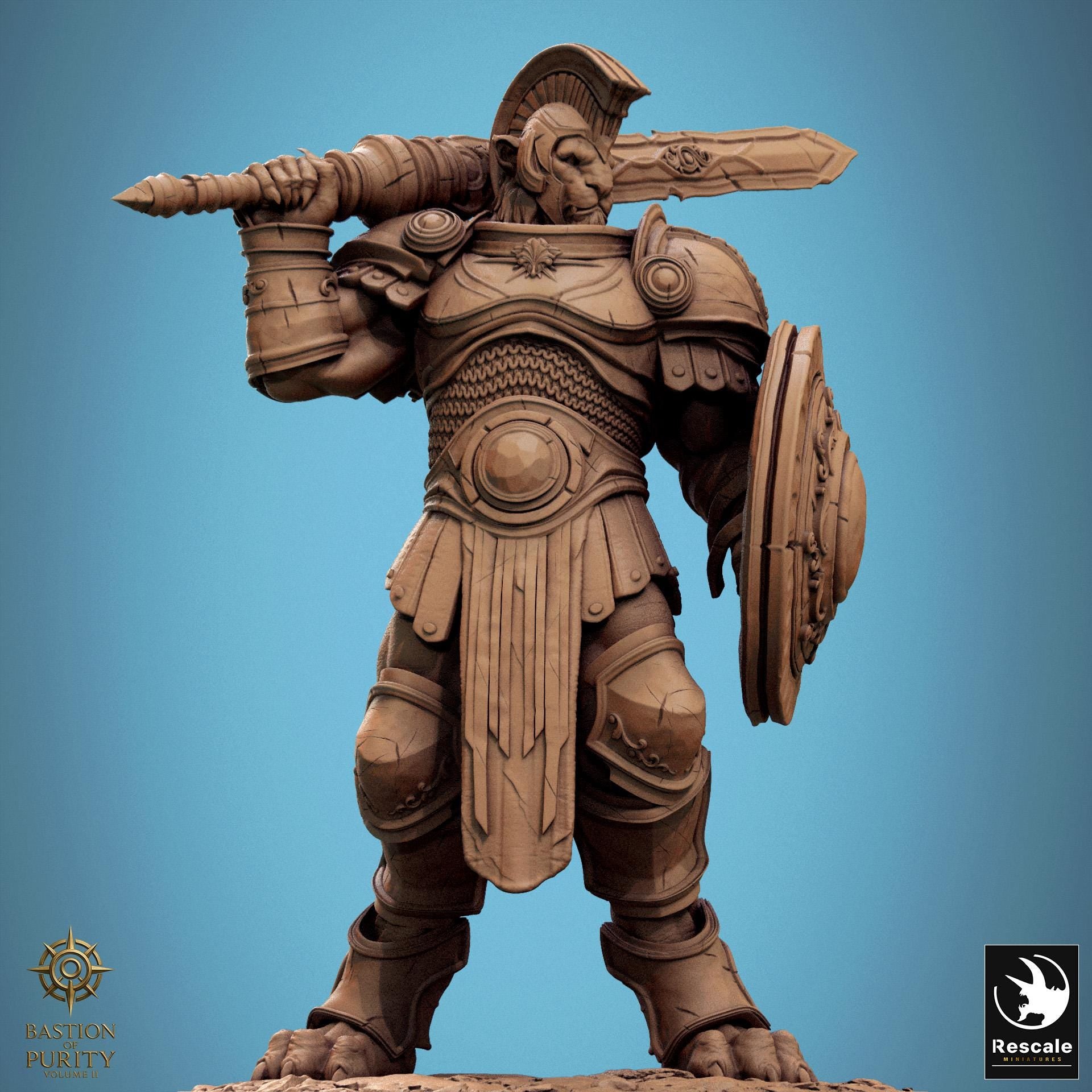 Leonin Warrior Miniature | Tabletop RPG Miniature | Rescale Miniature | Roleplaying 3D Printed Fantasy Mini - 3DPrintDen