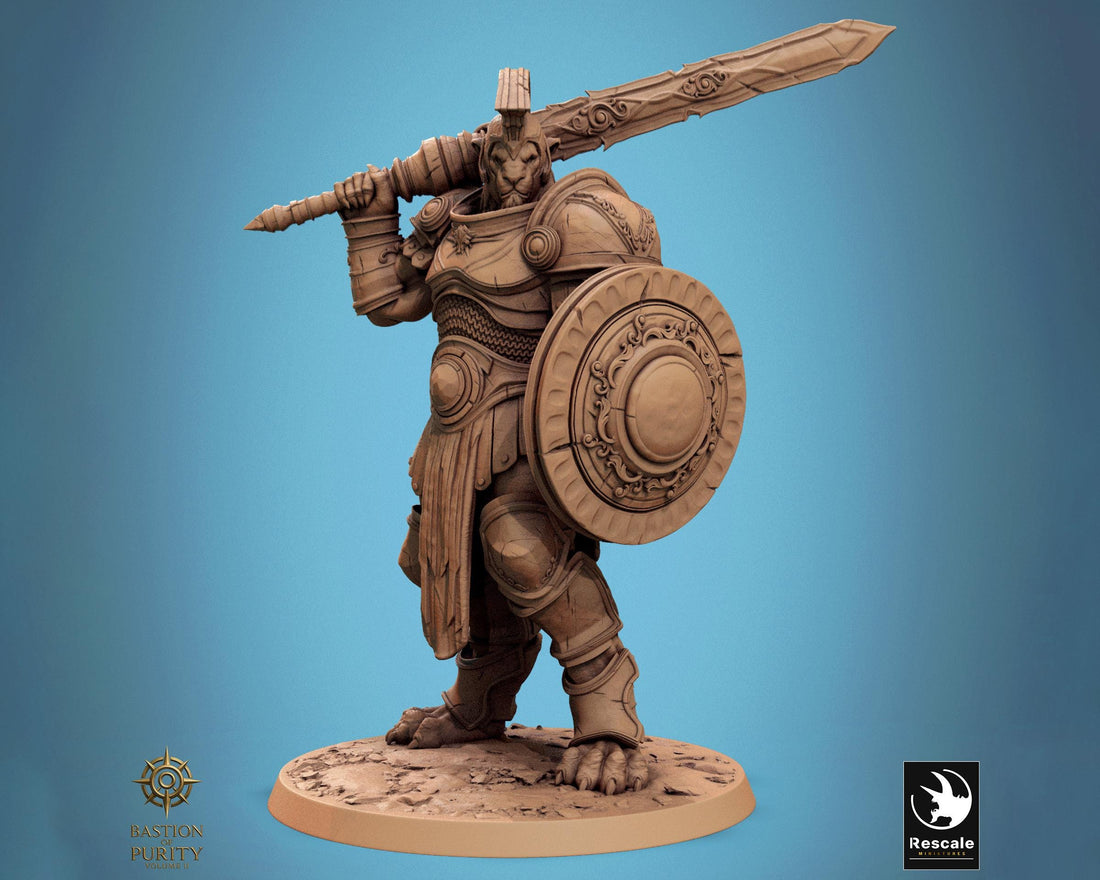 Leonin Warrior Miniature | Tabletop RPG Miniature | Rescale Miniature | Roleplaying 3D Printed Fantasy Mini - 3DPrintDen