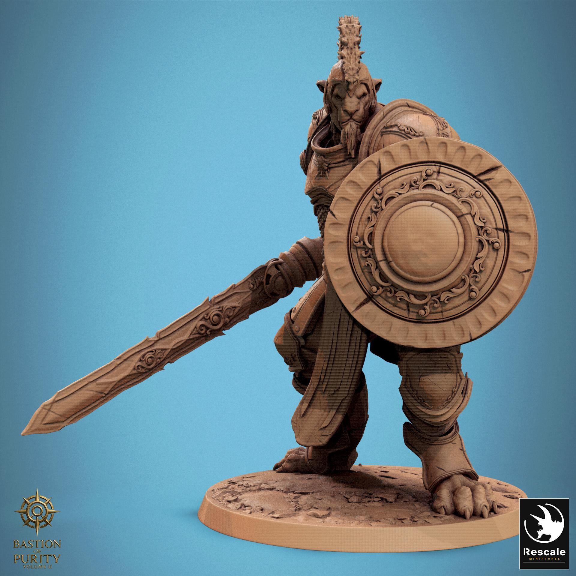 Leonin Warrior Miniature | Tabletop RPG Miniature | Rescale Miniature | Roleplaying 3D Printed Fantasy Mini - 3DPrintDen
