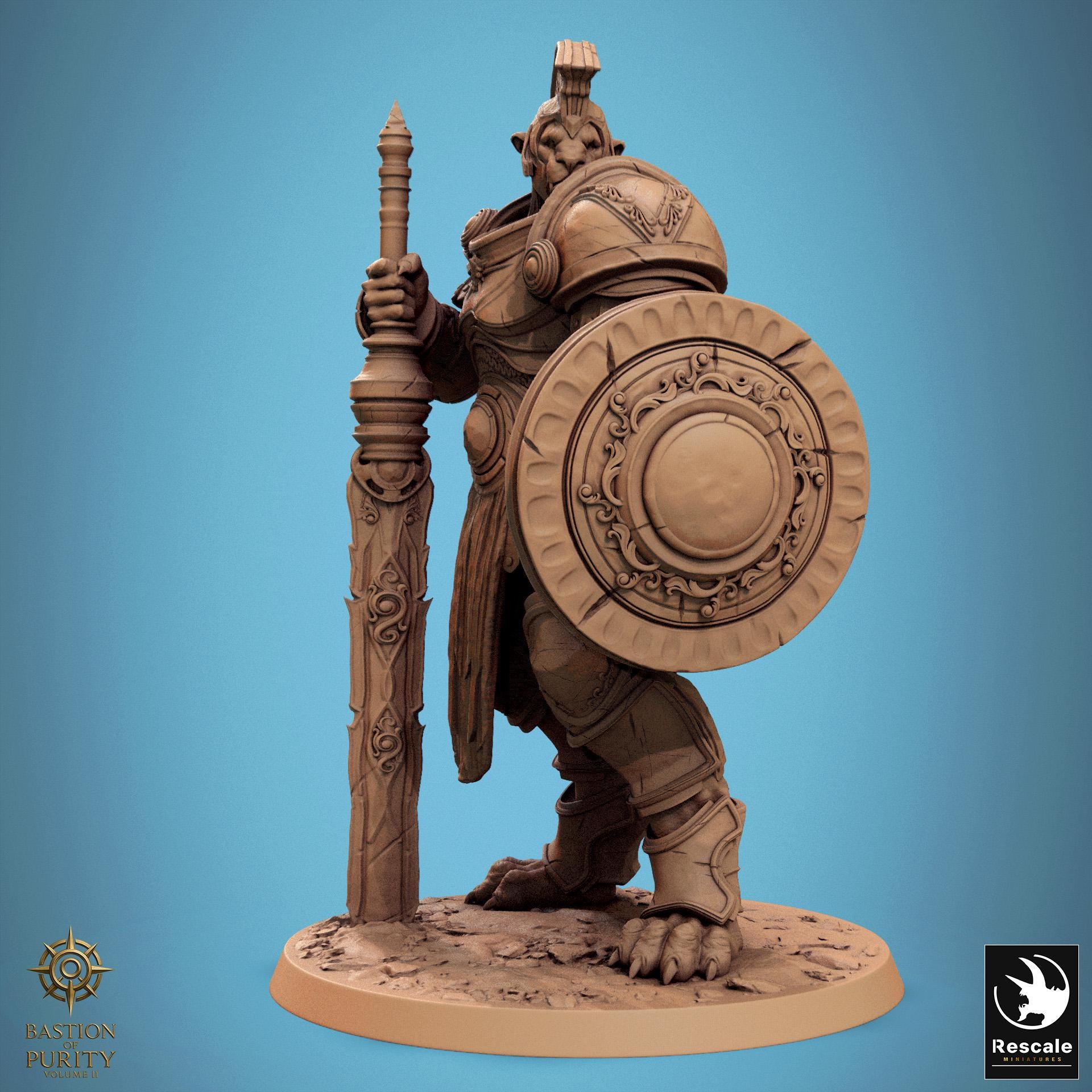 Leonin Warrior Miniature | Tabletop RPG Miniature | Rescale Miniature | Roleplaying 3D Printed Fantasy Mini - 3DPrintDen