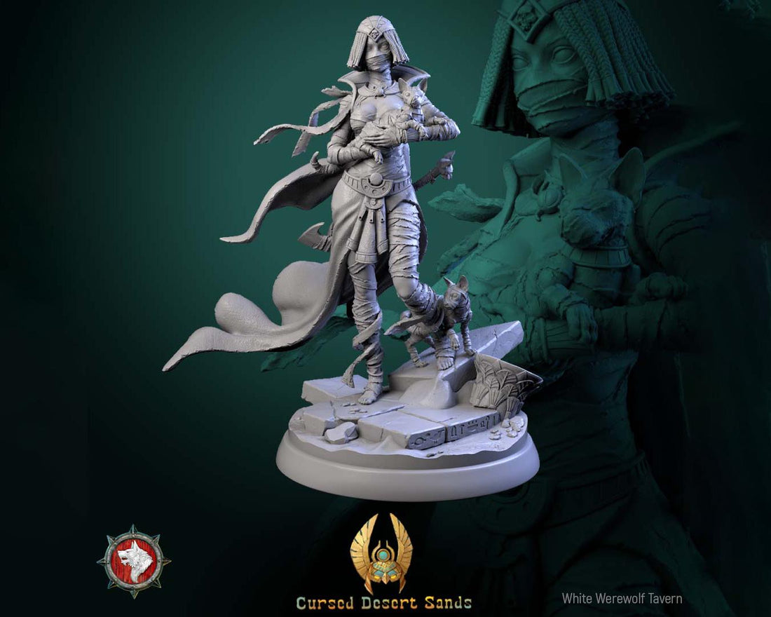 Female Mummy Miniature, Khephra | Tabletop RPG Miniature | White Werewolf Tavern | Roleplaying 3D Printed Fantasy Mini - 3DPrintDen