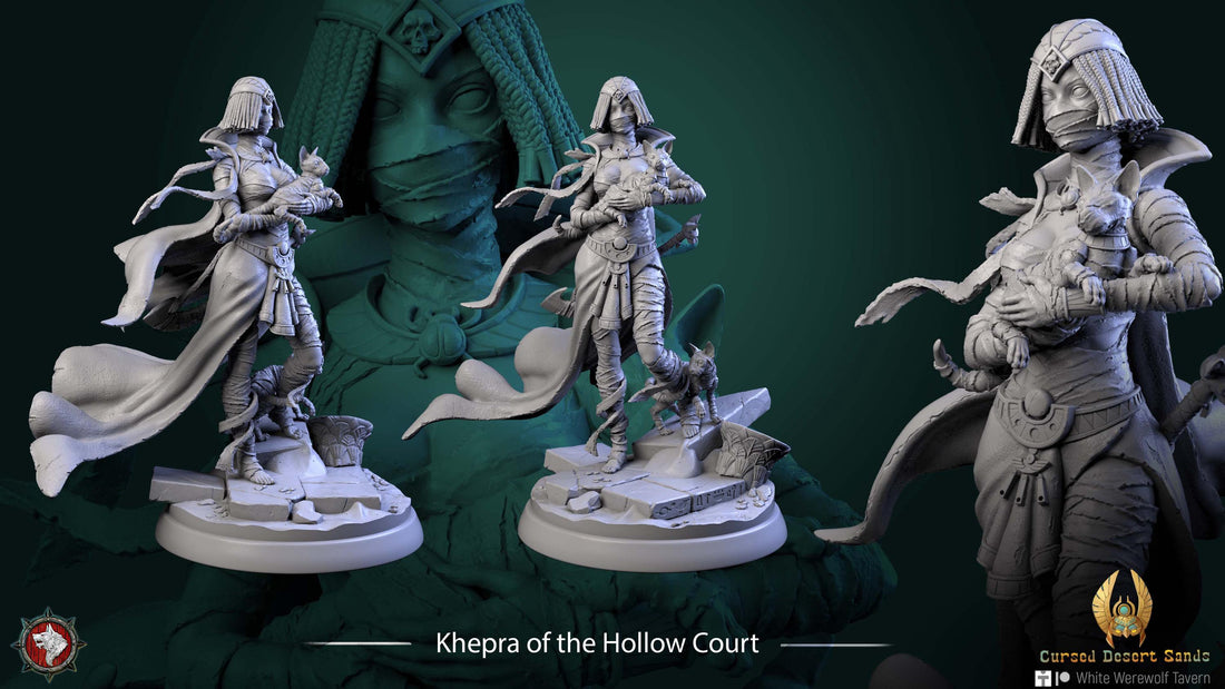 Female Mummy Miniature, Khephra | Tabletop RPG Miniature | White Werewolf Tavern | Roleplaying 3D Printed Fantasy Mini - 3DPrintDen