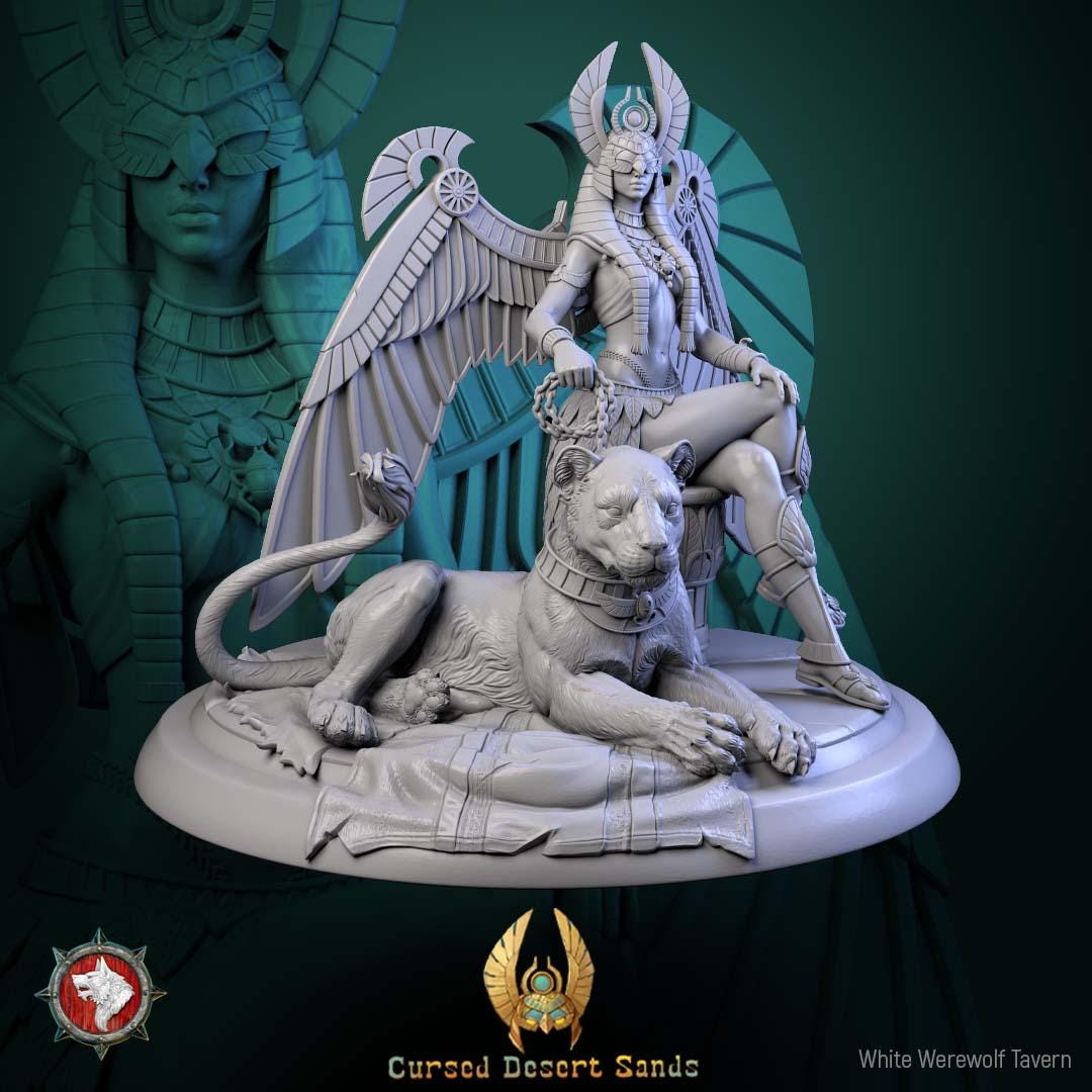 Female Pharaoh Miniature, Sekhara | Tabletop RPG Miniature | White Werewolf Tavern | Roleplaying 3D Printed Fantasy Mini - 3DPrintDen