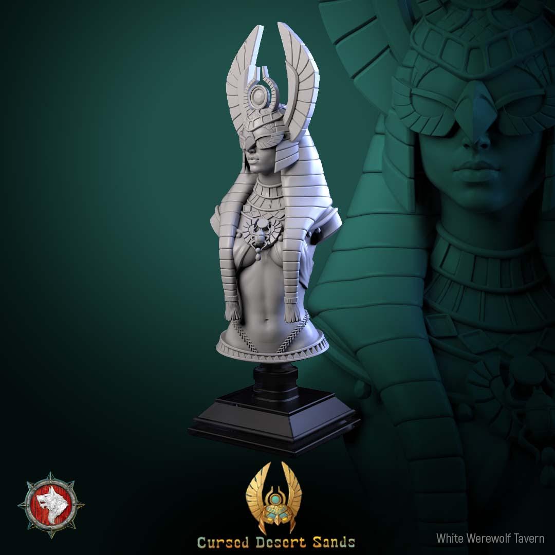 Female Pharaoh Bust | Tabletop RPG Miniature | White Werewolf Tavern | Roleplaying 3D Printed Fantasy Mini - 3DPrintDen