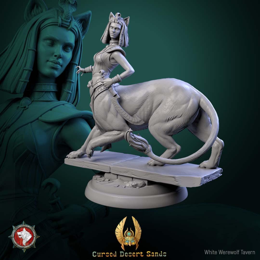 Sphinx Daughter Miniature | Tabletop RPG Miniature | White Werewolf Tavern | Roleplaying 3D Printed Fantasy Mini - 3DPrintDen