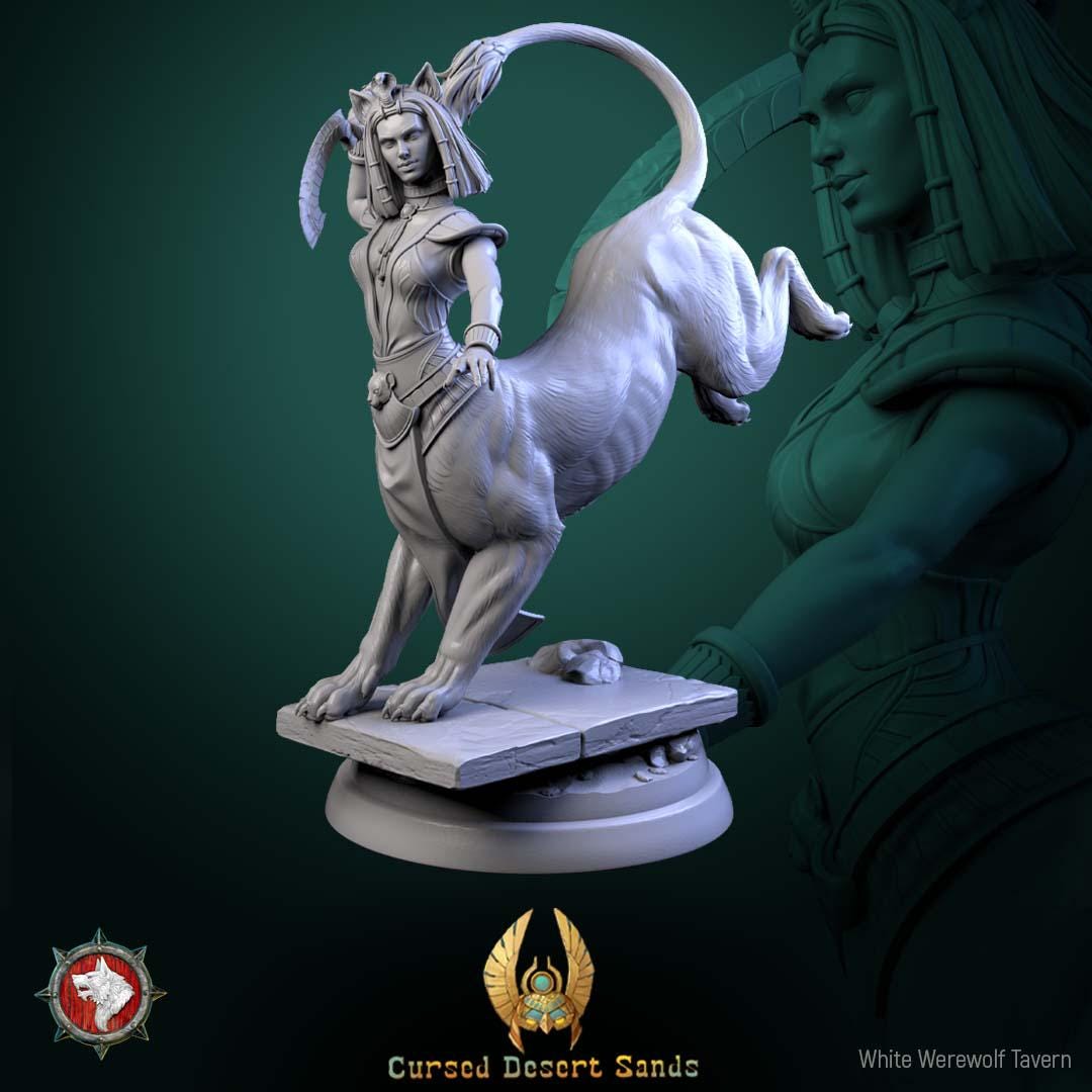 Sphinx Daughter Miniature | Tabletop RPG Miniature | White Werewolf Tavern | Roleplaying 3D Printed Fantasy Mini - 3DPrintDen