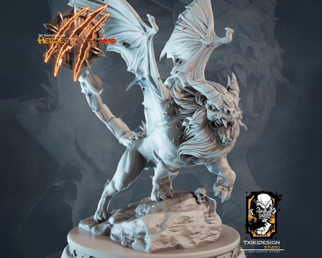 Manticore Miniature | Tabletop RPG Miniature | Javier Txiki Tejedor | Roleplaying 3D Printed Fantasy Mini - 3DPrintDen
