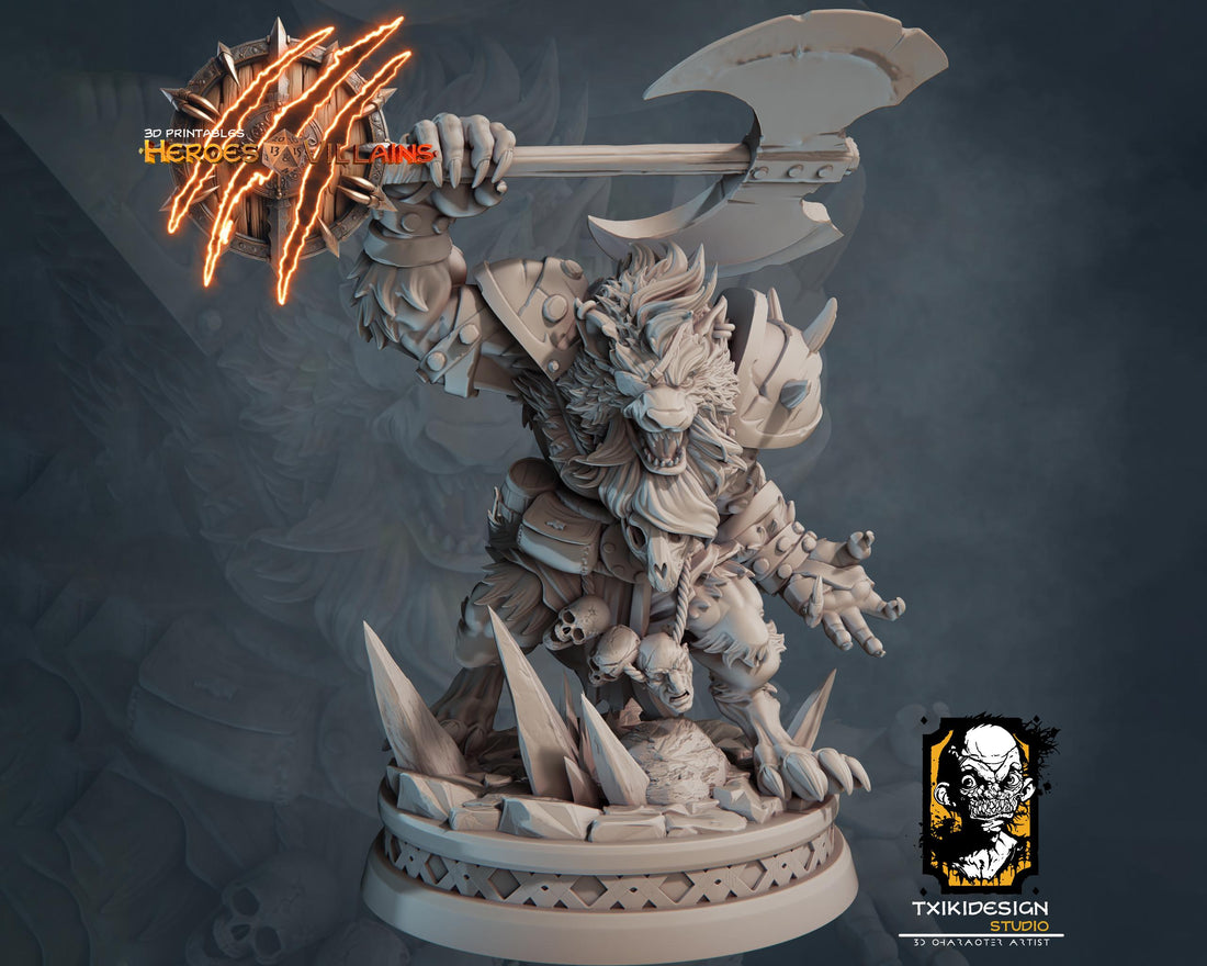 Werewolf Warrior Miniature | Tabletop RPG Miniature | Javier Txiki Tejedor | Roleplaying 3D Printed Fantasy Mini - 3DPrintDen