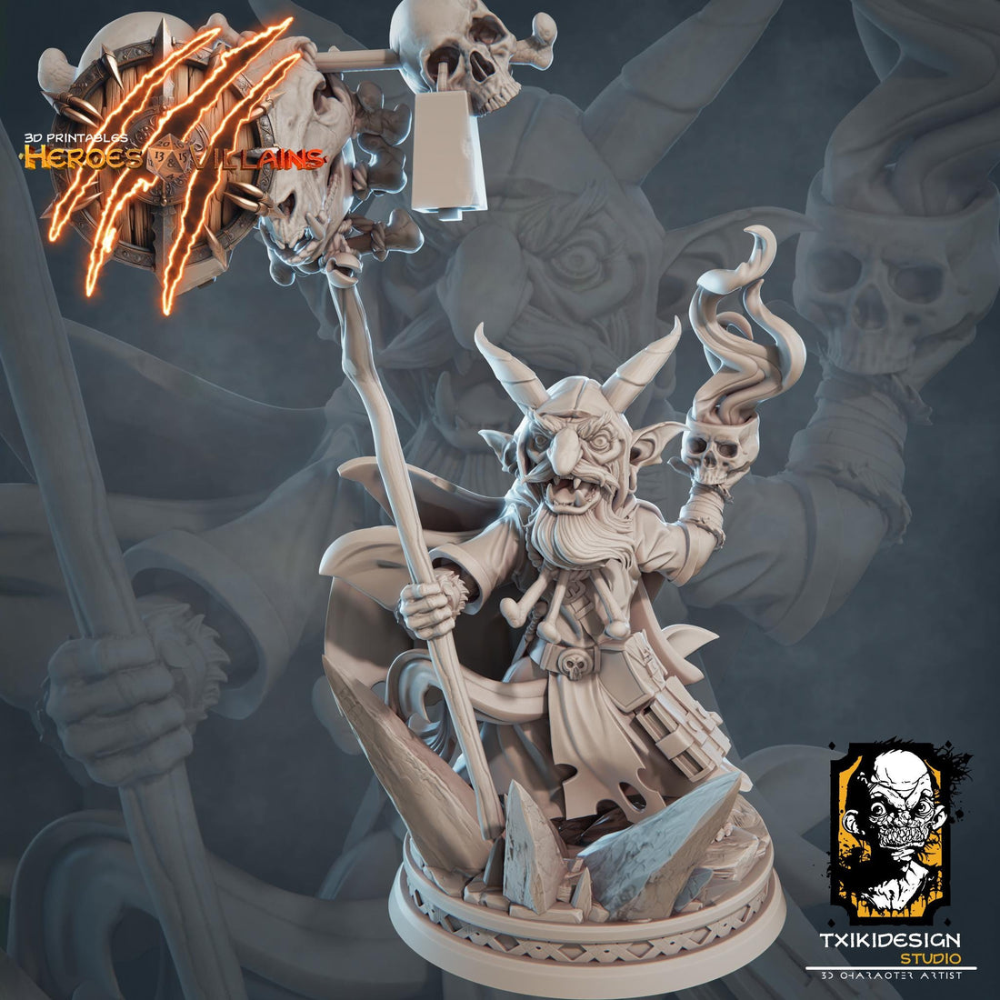 Goblin Shaman Miniature | Tabletop RPG Miniature | Javier Txiki Tejedor | Roleplaying 3D Printed Fantasy Mini - 3DPrintDen