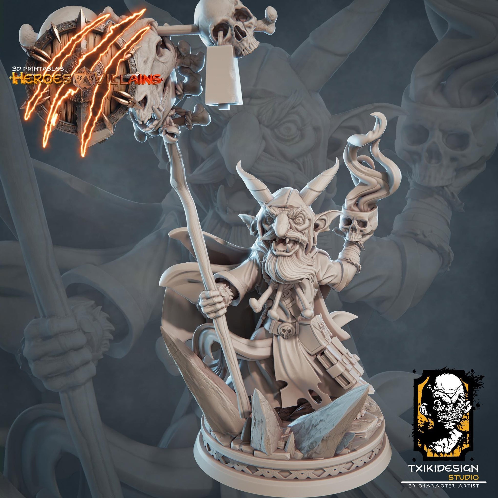 Goblin Shaman Miniature | Tabletop RPG Miniature | Javier Txiki Tejedor | Roleplaying 3D Printed Fantasy Mini - 3DPrintDen