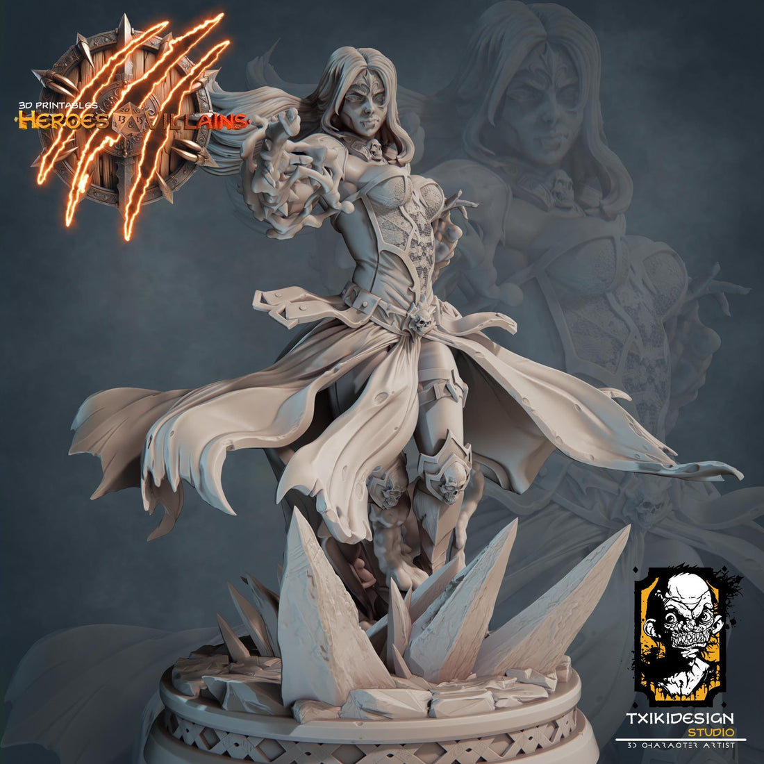 Female Necromancer Miniature | Tabletop RPG Miniature | Javier Txiki Tejedor | Roleplaying 3D Printed Fantasy Mini - 3DPrintDen