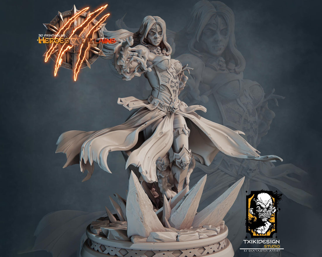 Female Necromancer Miniature | Tabletop RPG Miniature | Javier Txiki Tejedor | Roleplaying 3D Printed Fantasy Mini - 3DPrintDen