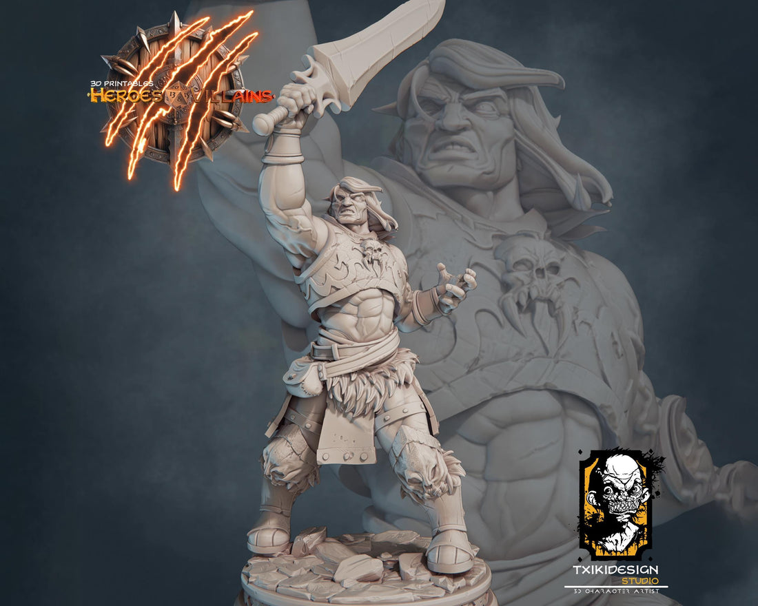 Hero Warrior Miniature | Tabletop RPG Miniature | Javier Txiki Tejedor | Roleplaying 3D Printed Fantasy Mini - 3DPrintDen