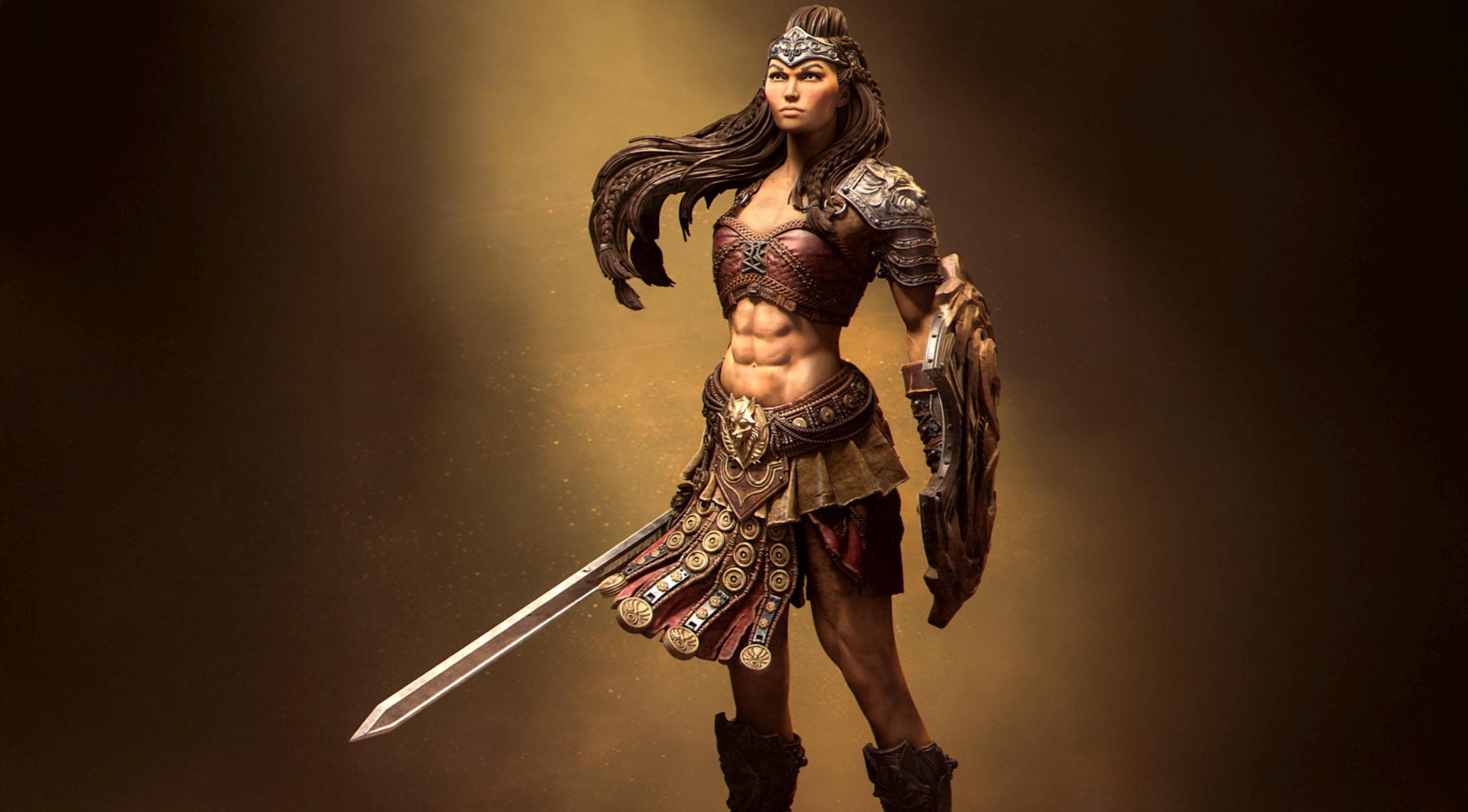 Female Gladiator Miniature, Rieka | Tabletop RPG Miniature | Nerikson | Roleplaying 3D Printed Fantasy Mini - 3DPrintDen