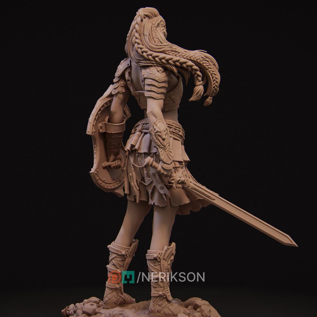Female Gladiator Miniature, Rieka | Tabletop RPG Miniature | Nerikson | Roleplaying 3D Printed Fantasy Mini - 3DPrintDen