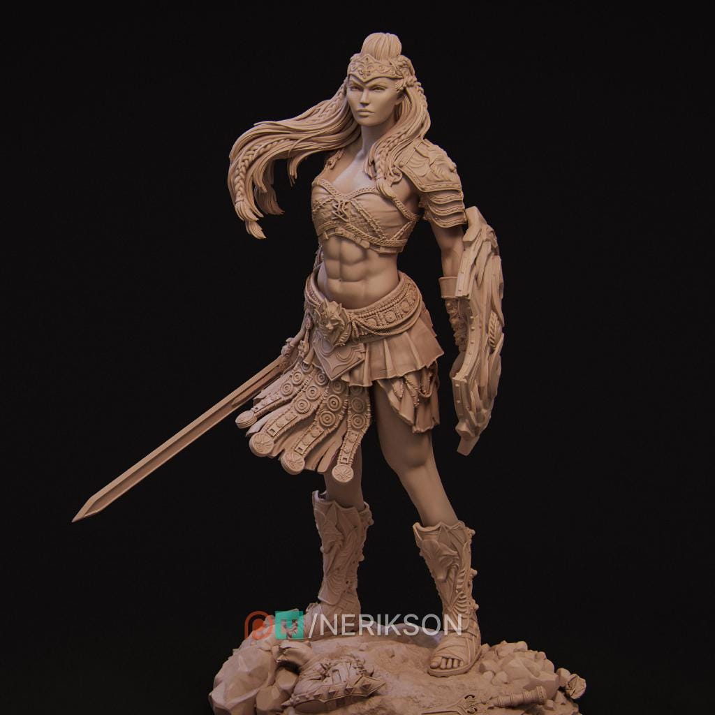 Female Gladiator Miniature, Rieka | Tabletop RPG Miniature | Nerikson | Roleplaying 3D Printed Fantasy Mini - 3DPrintDen