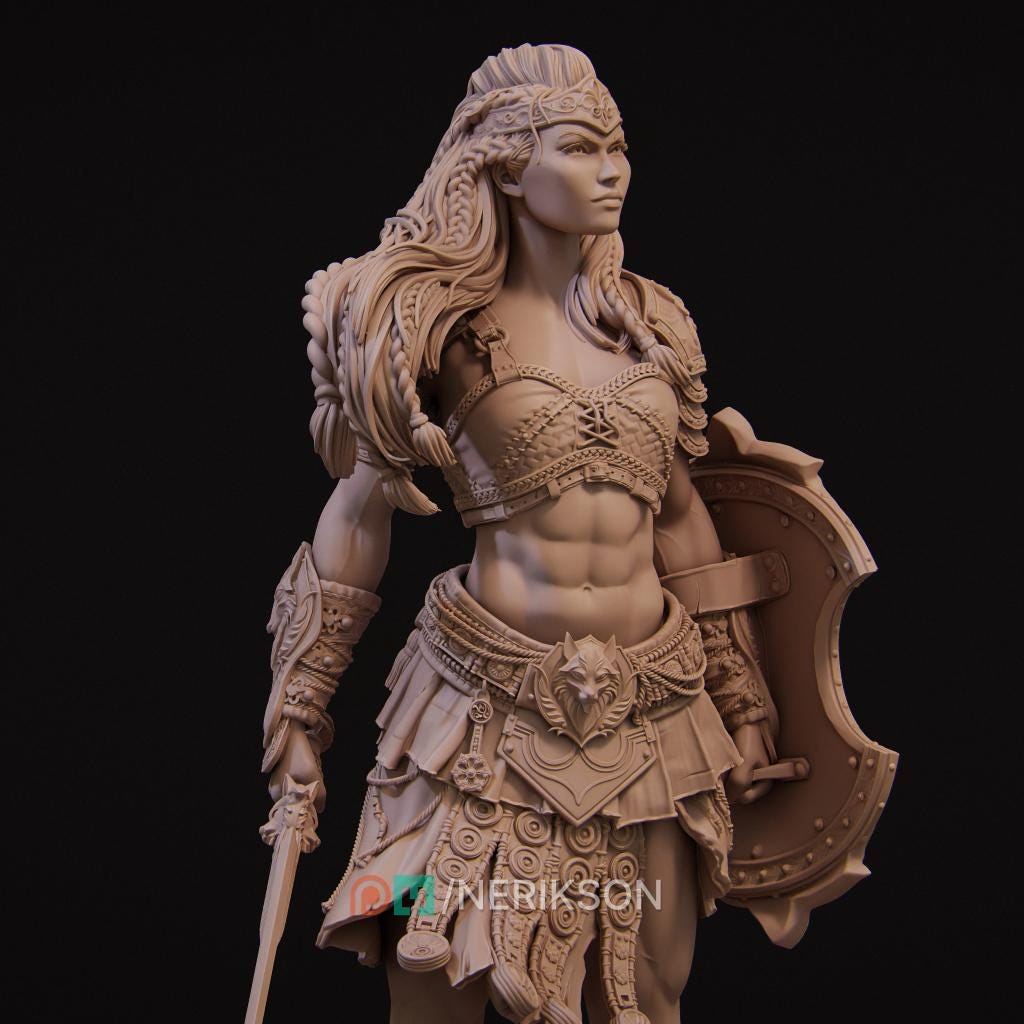 Female Gladiator Miniature, Rieka | Tabletop RPG Miniature | Nerikson | Roleplaying 3D Printed Fantasy Mini - 3DPrintDen