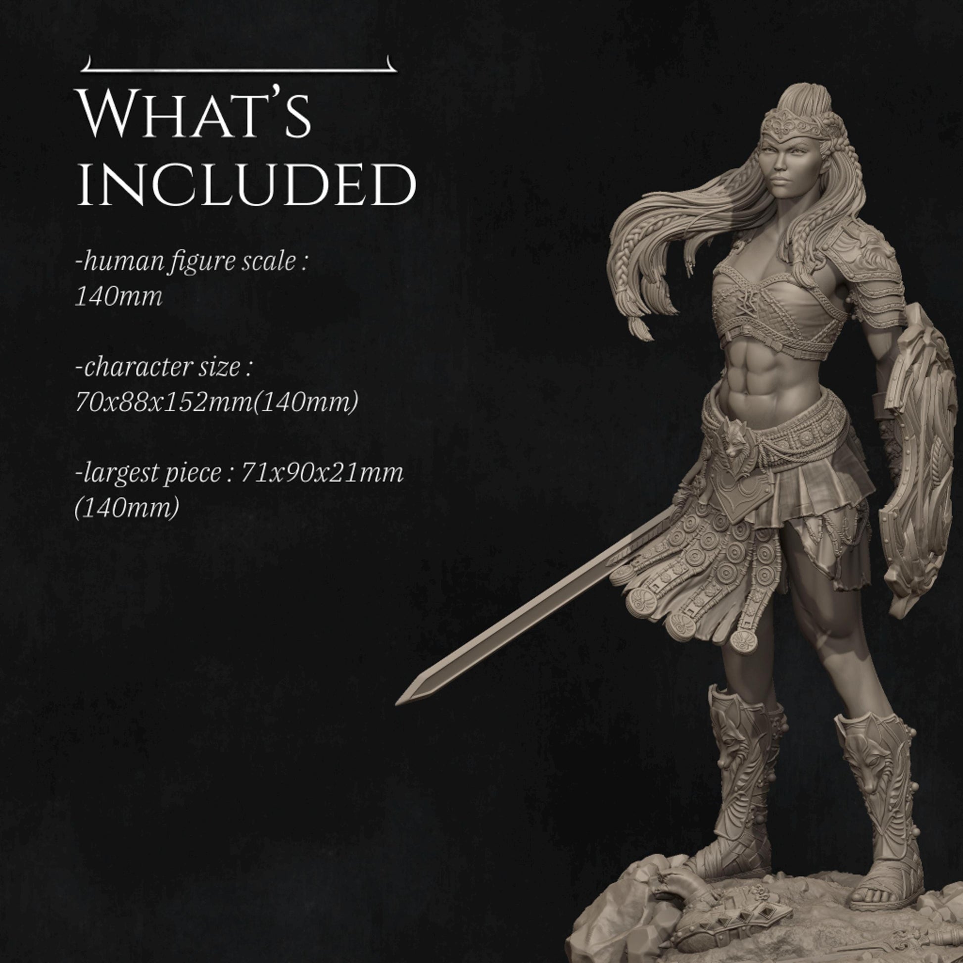 Female Gladiator Miniature, Rieka | Tabletop RPG Miniature | Nerikson | Roleplaying 3D Printed Fantasy Mini - 3DPrintDen
