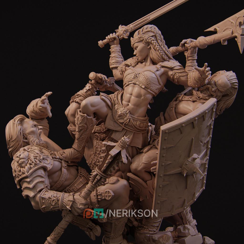 Fight of the Wolf Diorama Miniature | Tabletop RPG Miniature | Nerikson | Roleplaying 3D Printed Fantasy Mini - 3DPrintDen